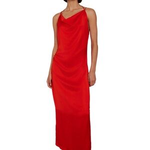 Reiss LILA Vibrant Red Satin Midi Dress Sz-14 (NWT)